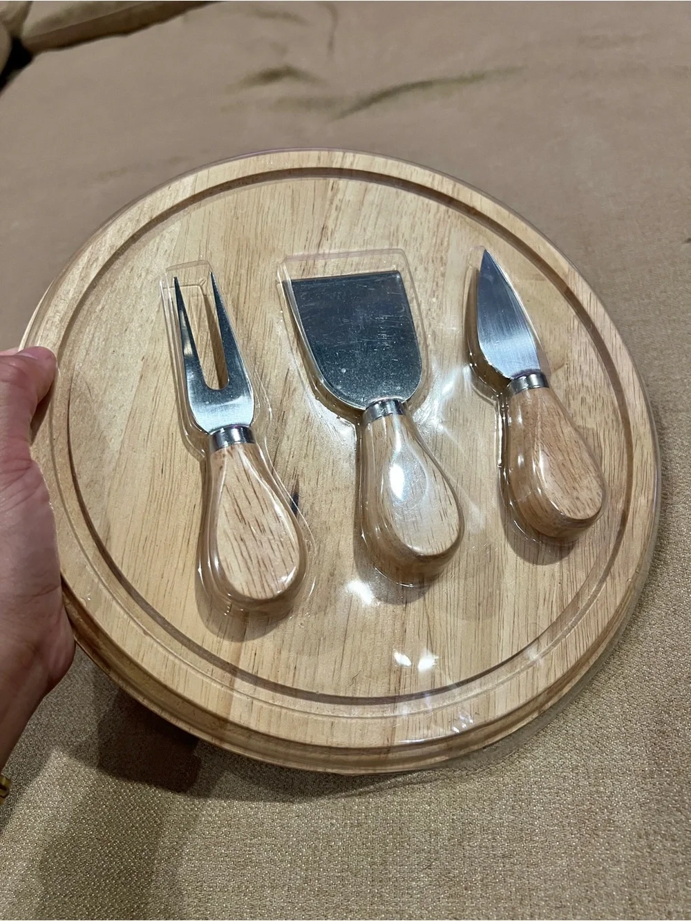Wood Cheese Board Charcuterie Serving‎ Tray Set w Cheese Knife Spreader Fork